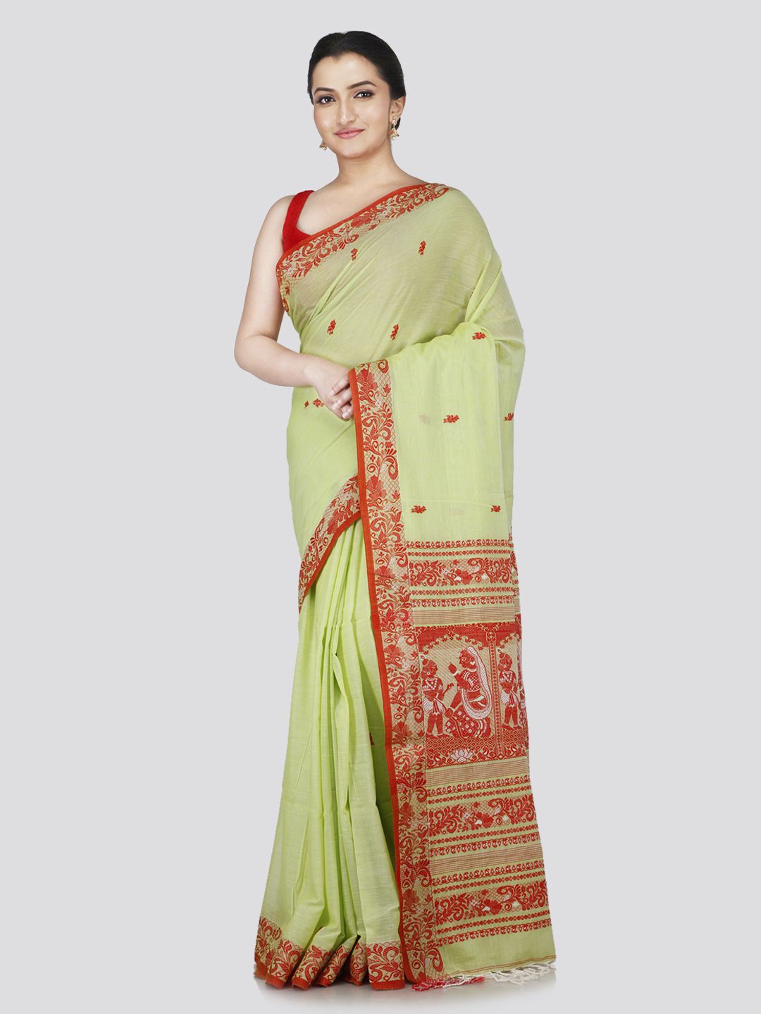 

PinkLoom Woven Design Zari Pure Cotton Saree, Green