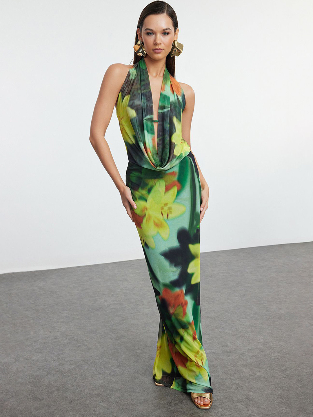 

Trendyol Women Abstract Printed Maxi Dress, Green
