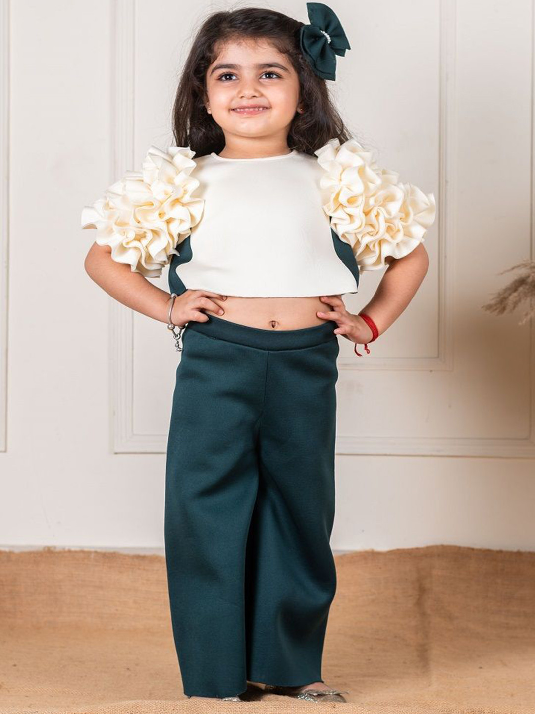 

Li'l Angels Girls Round Neck Top With Trouser, Green