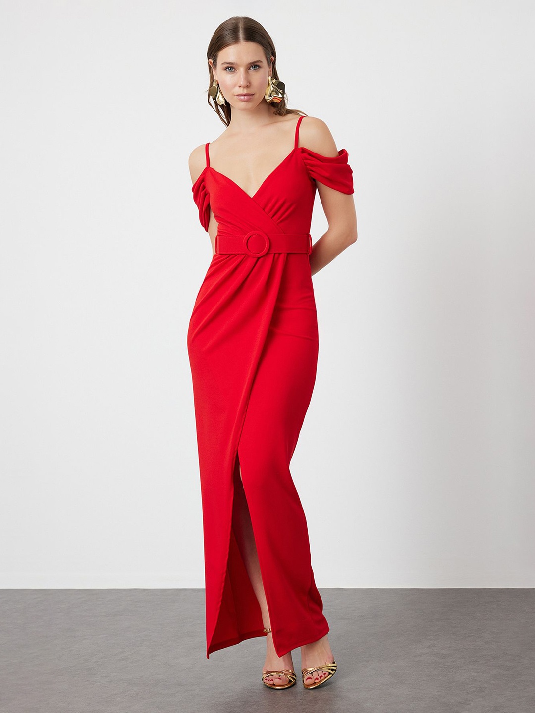 

Trendyol Cold-Shoulder Maxi Dress, Red