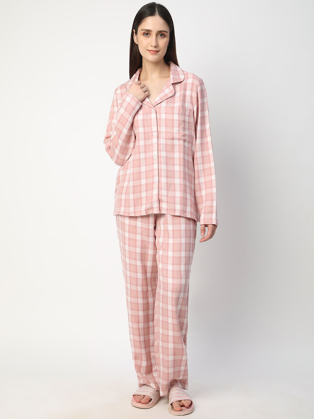 

R&B Women Checked Night suit, Pink