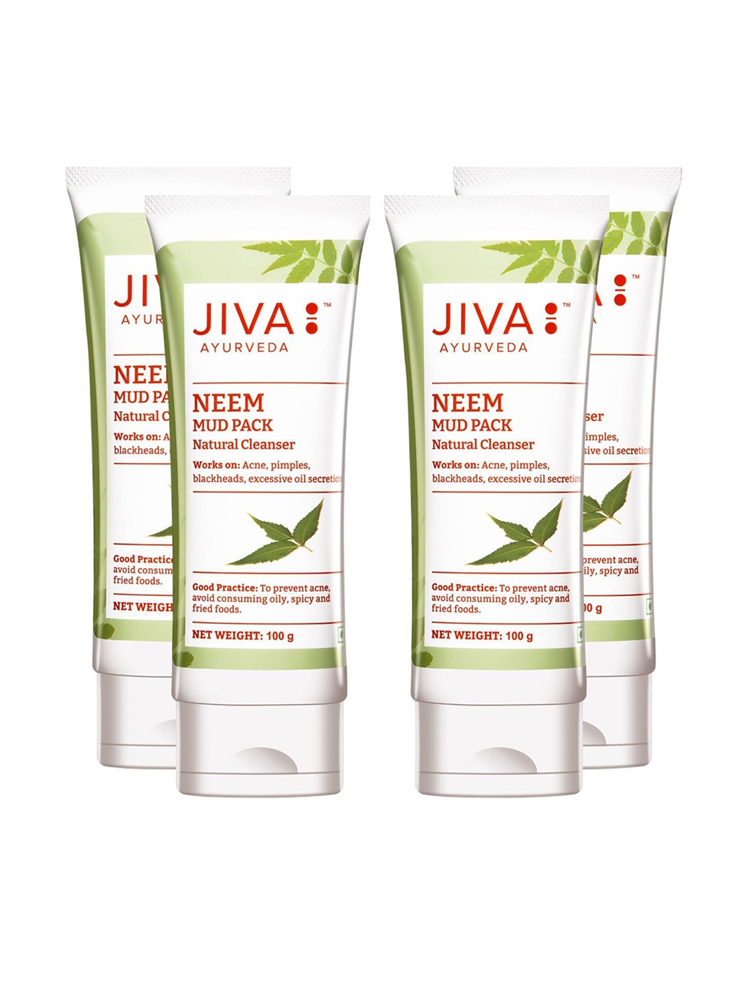 

Jiva Set Of 4 Neem Mud Pack With Multani Mitti 100g Each, Green