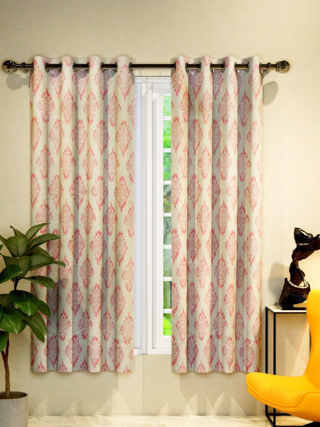 

Aura Pink & White 2 Pieces Ethnic Motifs Window Curtain