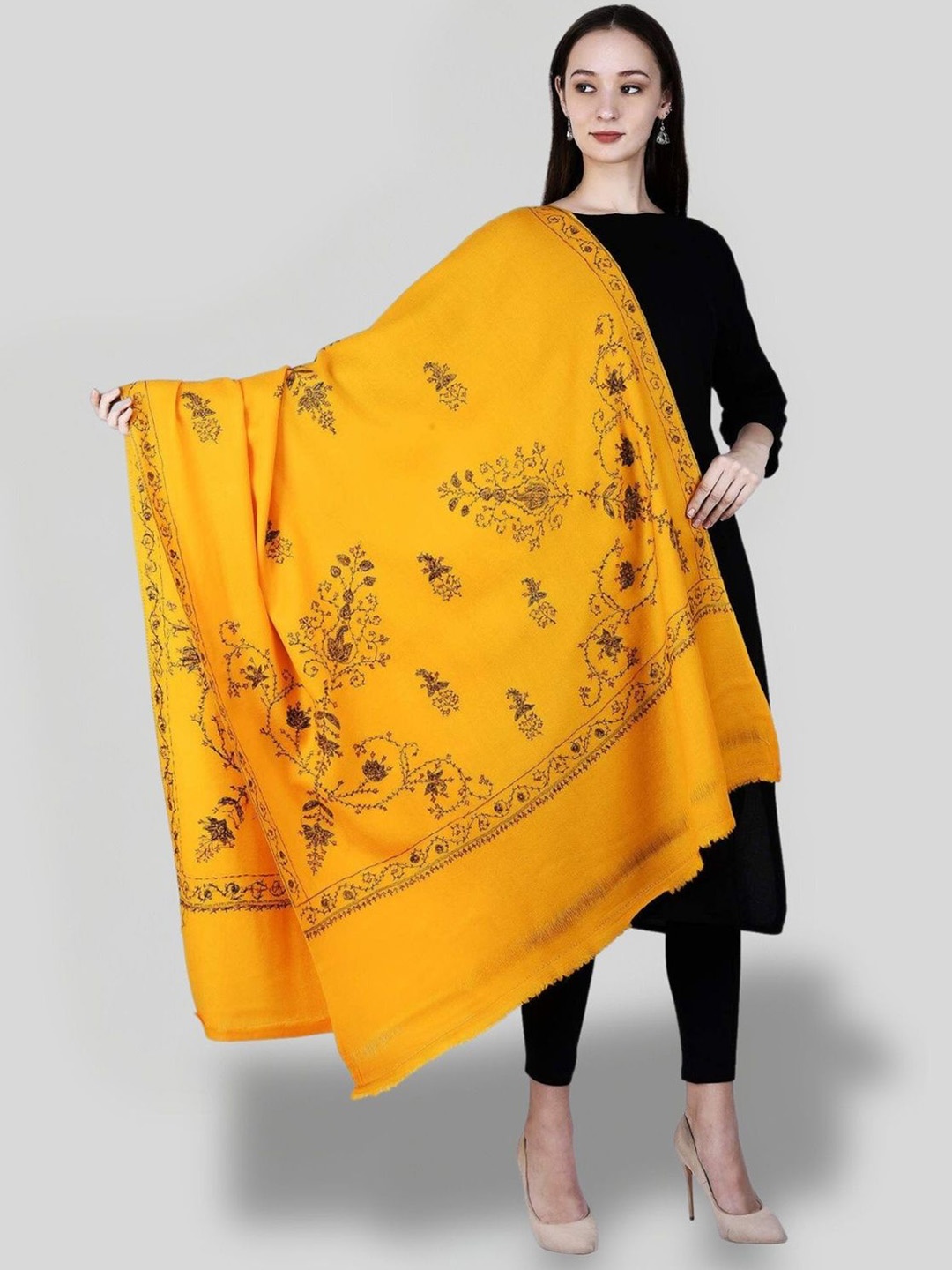 

SWI Stylish Floral Printed Woollen Shawl, Yellow