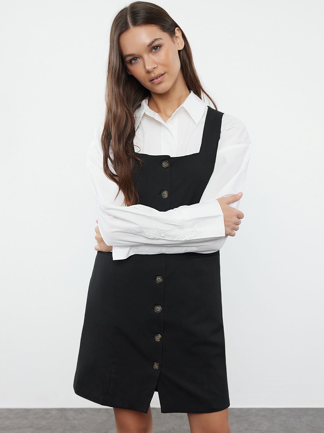 

Trendyol Colourblocked Pinafore Dress, Black