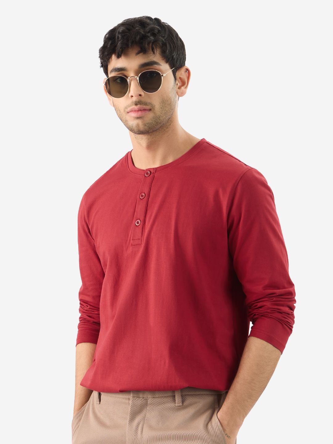 

The Souled Store Men Henley Neck T-shirt, Red