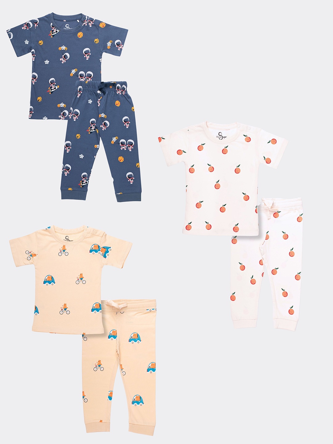

Orange Sugar Kids Pack Of 3 Printed Pure Cotton T-shirt with Pyjamas, Grey