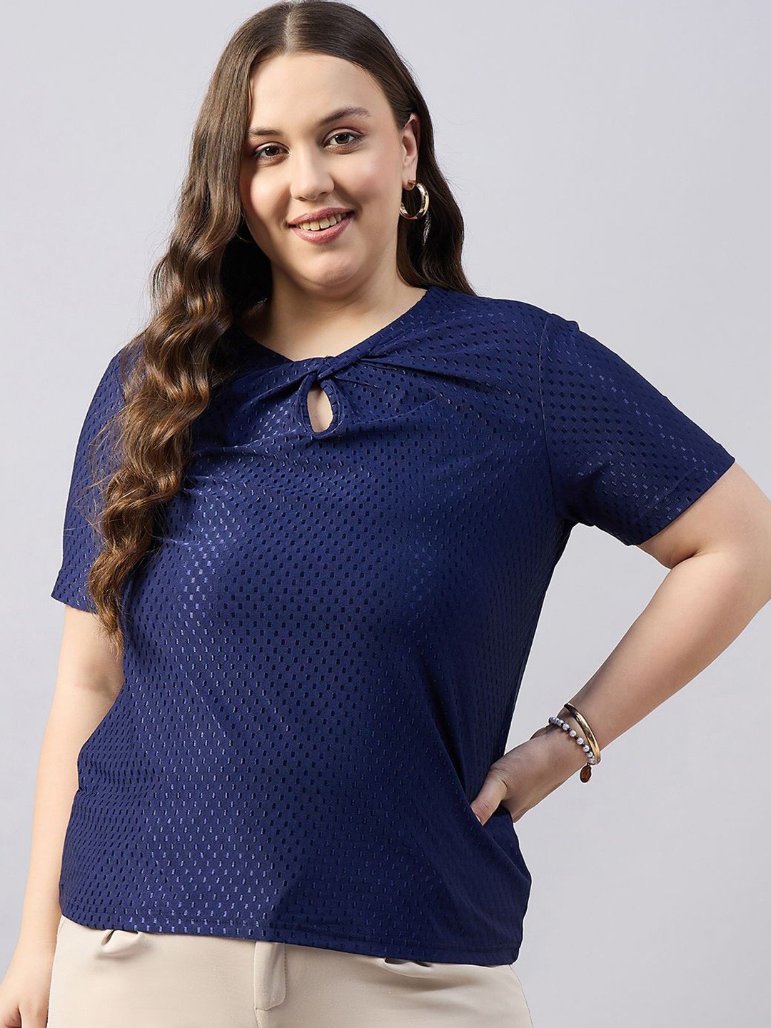 

Orchid Blues Polka Dot Keyhole Neck Top, Blue