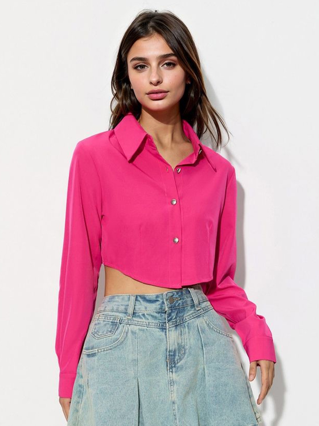 

LULU & SKY Shirt Style Crop Top, Rose