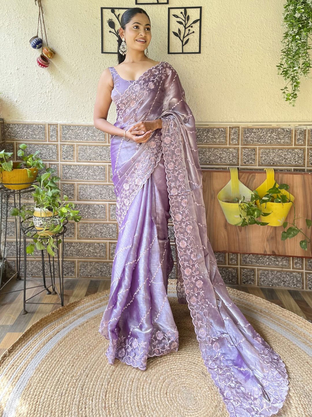 

Mitera Embellished Sequinned Organza Saree, Lavender