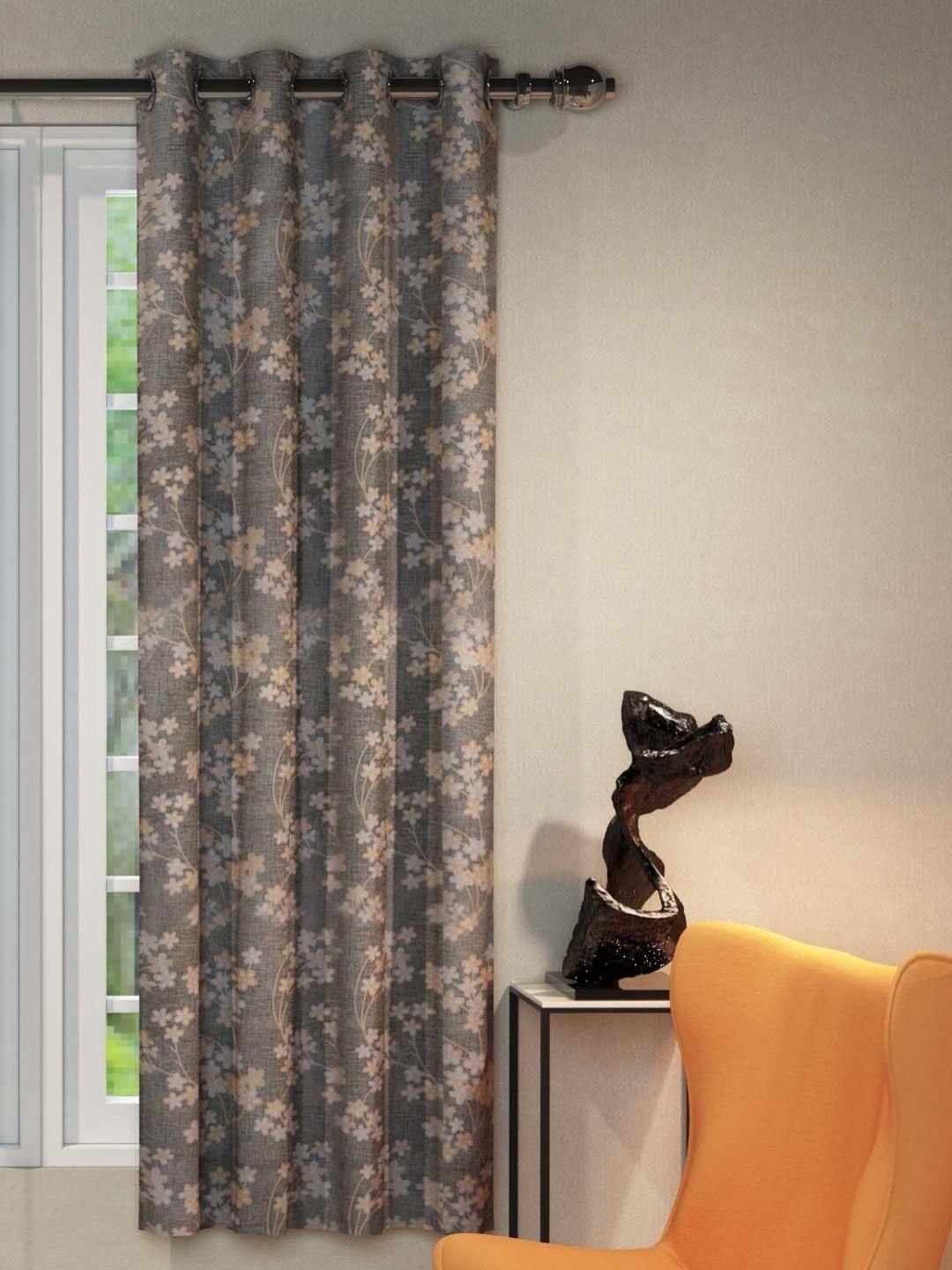 

Aura Beige & White Floral Window Curtains