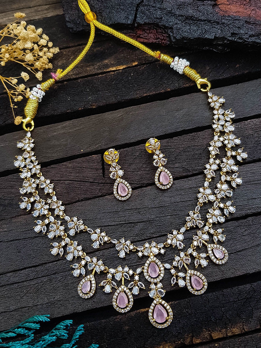 

GRIIHAM Gold Plated CZ Studded Jewellery Set