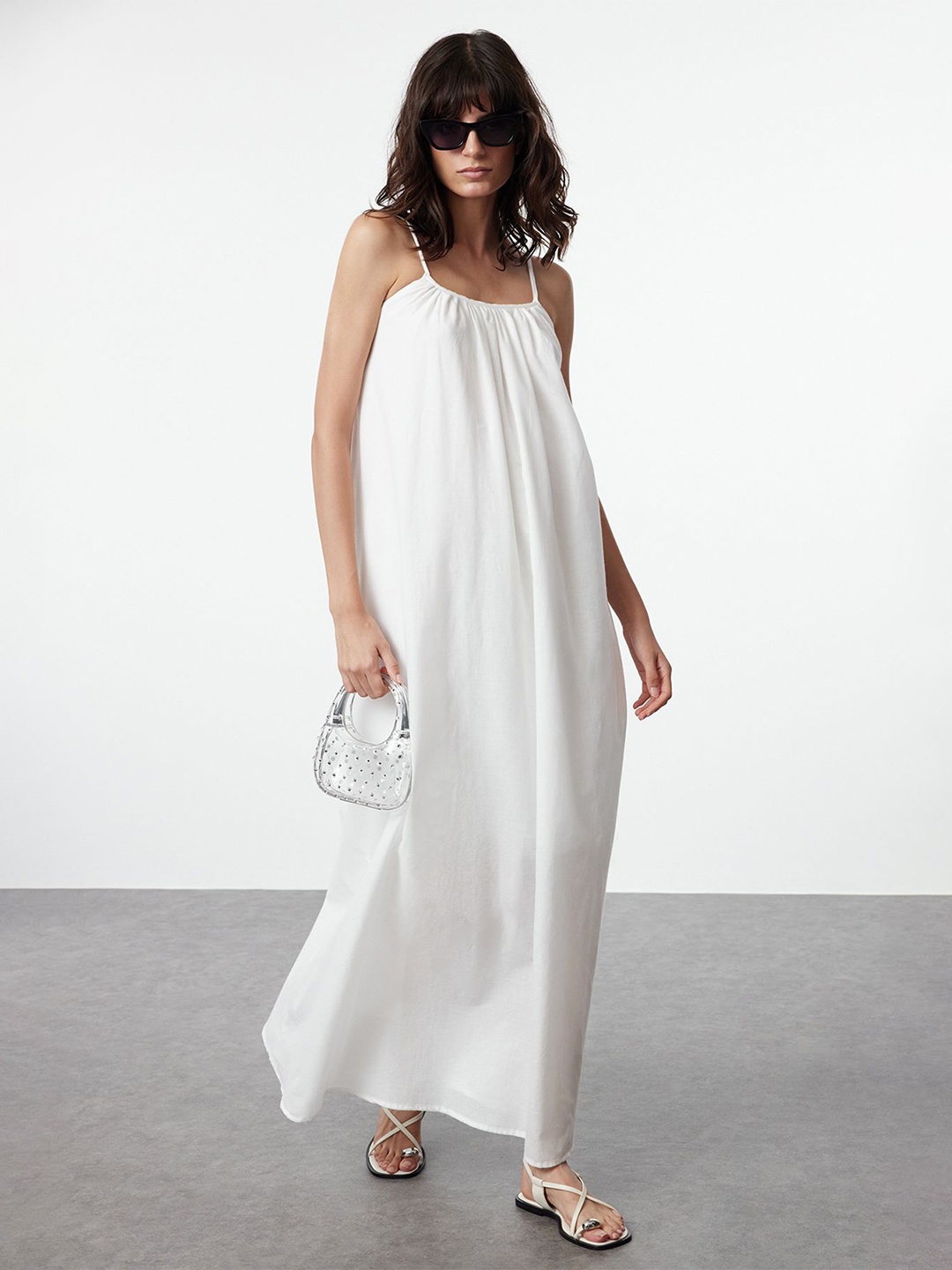 

Trendyol Solid Shoulder Straps Maxi Dress, White