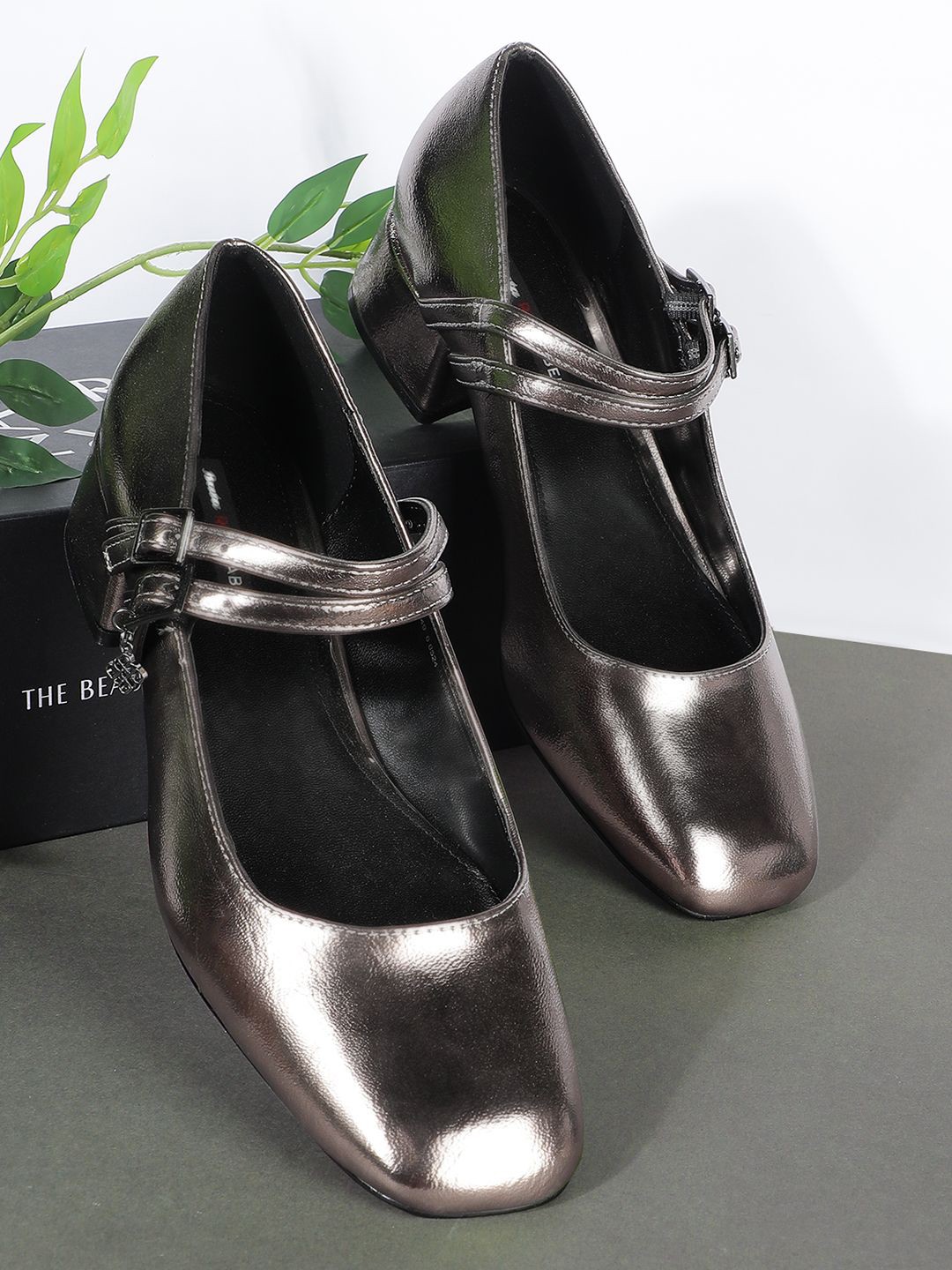 

Bata Women Ballerinas with Buckles Flats, Metallic