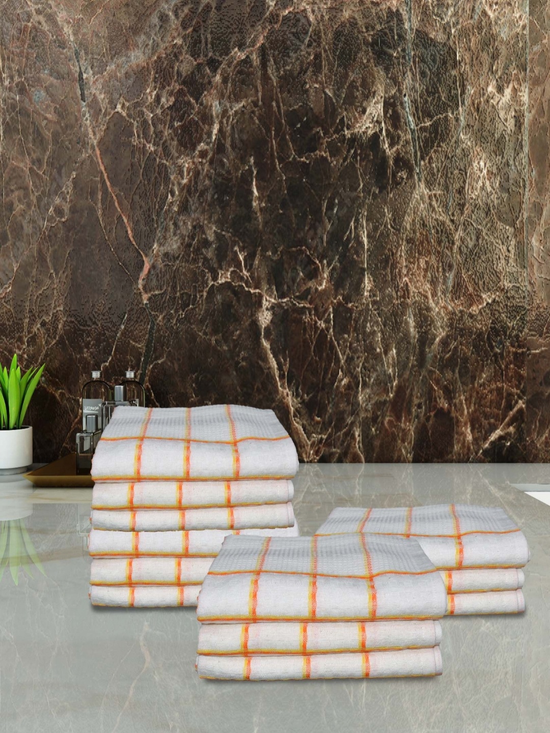 

Aura White & Mustard 5 Pieces Checked Cotton Hand Towels