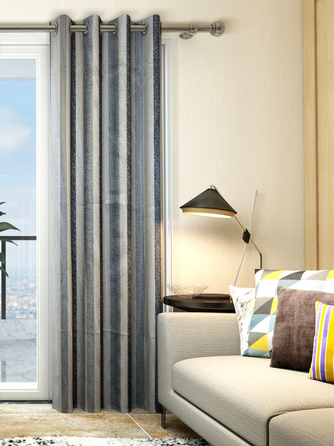 

Aura Grey & Silver-Toned Striped Door Curtain