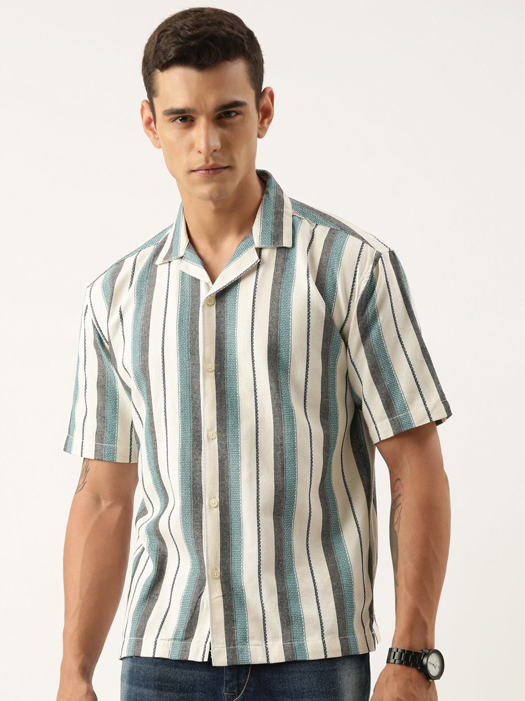 

ROLLER FASHIONS Men Multi Stripes Opaque Striped Casual Shirt