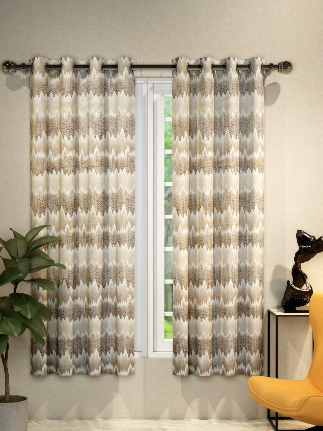 

Aura Brown & White 2 Pieces Geometric Window Curtain