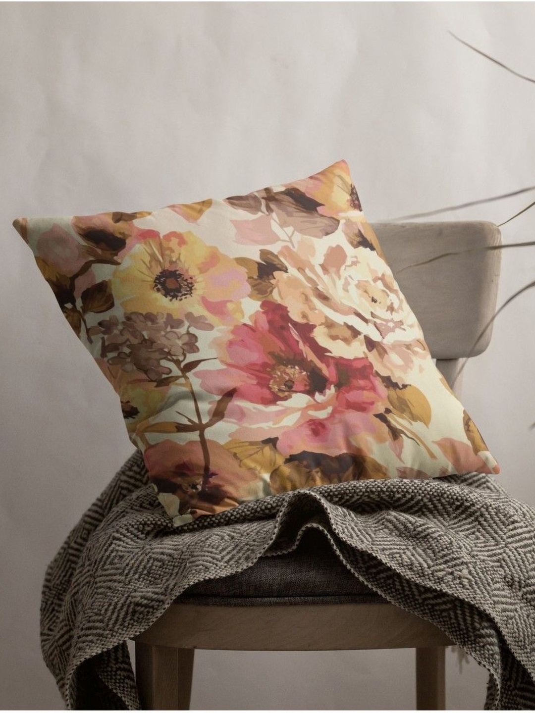 

THEYAYACAFE Yellow & Pink Floral Velvet Square Cushion Covers