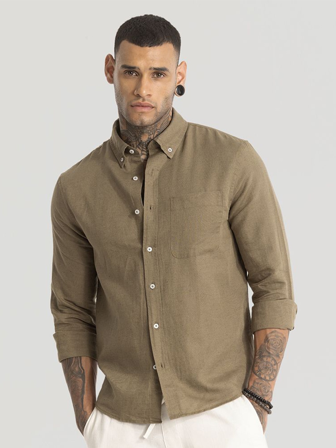 

Snitch Men Smart Slim Fit Opaque Casual Shirt, Brown