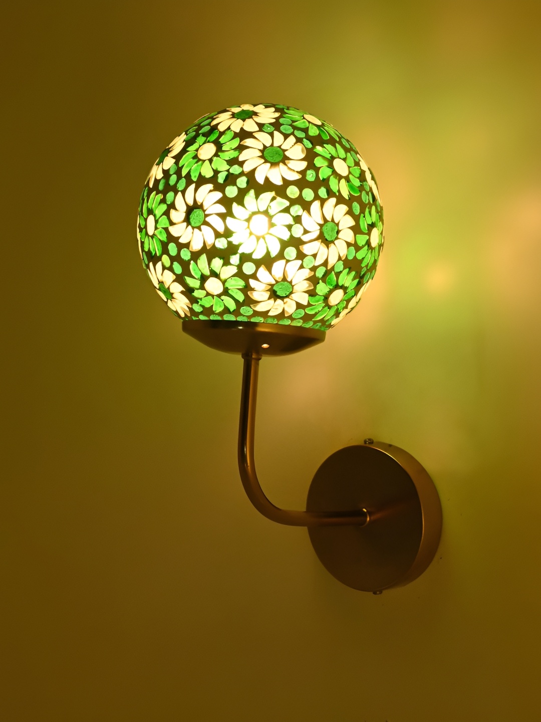 

Afast Green & White Floral Printed Glass Contemporary Spherical Shaped Wall Lamp