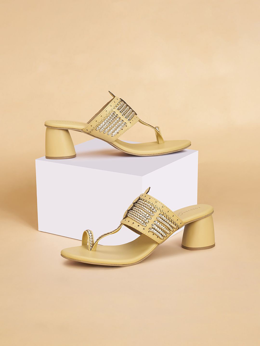 

Forever Glam by Pantaloons Women Embellished Party Block Sandals, Yellow