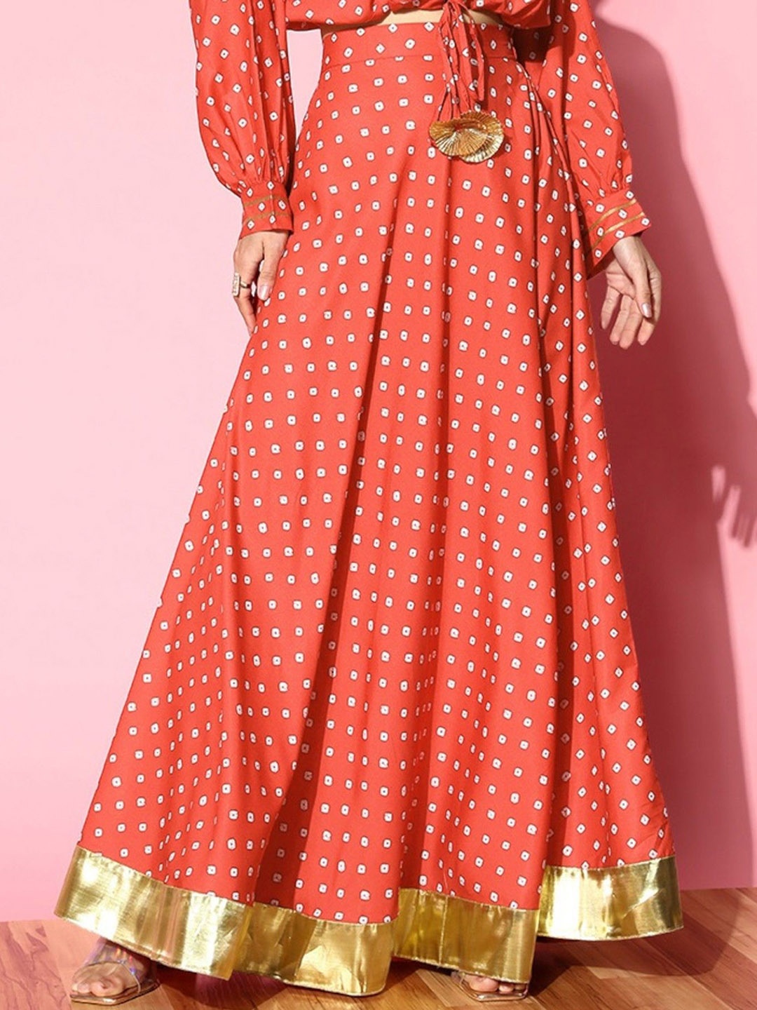 

Ahalyaa Women Printed Flared Maxi Skirt, Red
