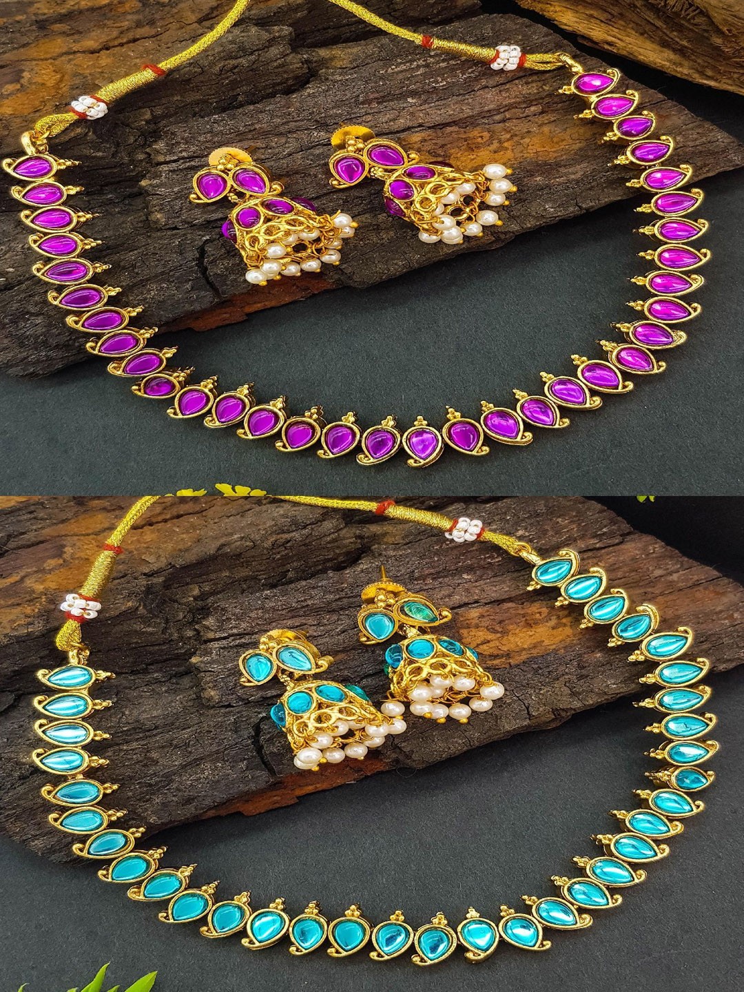 

GRIIHAM Gold-Plated Reversible American Diamond Studded Jewellery Set