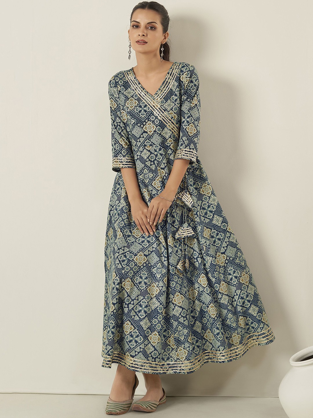 

Anouk Printed Fit & Flare Maxi Ethnic Dress, Teal