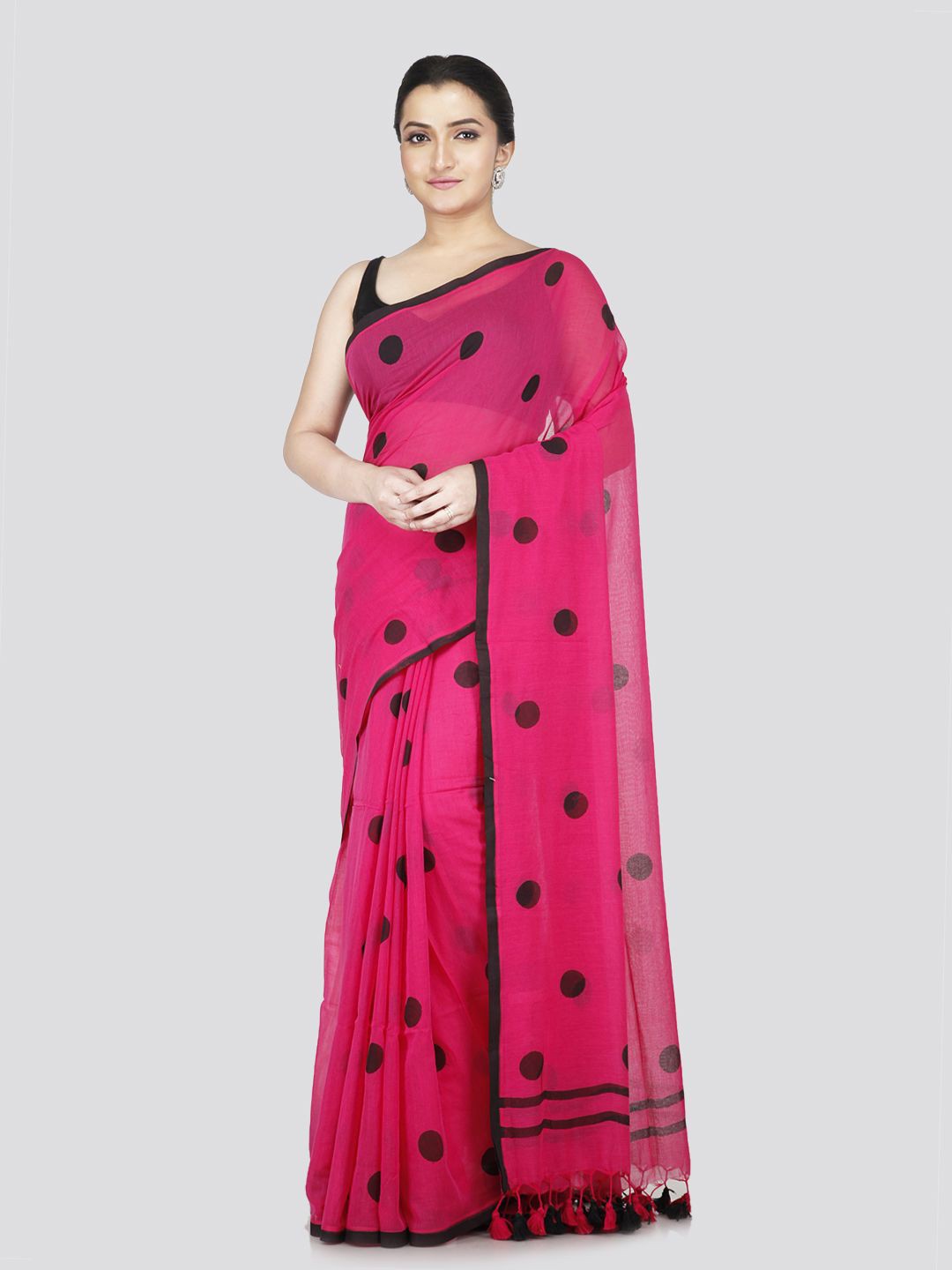 

PinkLoom Polka Dot Pure Cotton Saree, Pink