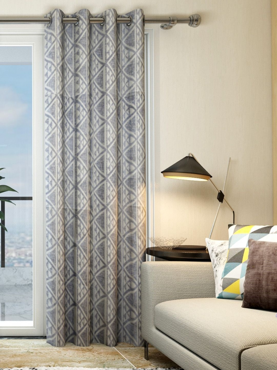 

Aura Athom Living Dream Grey & Cream-Coloured Triangle Pattern Sheer Door Curtain