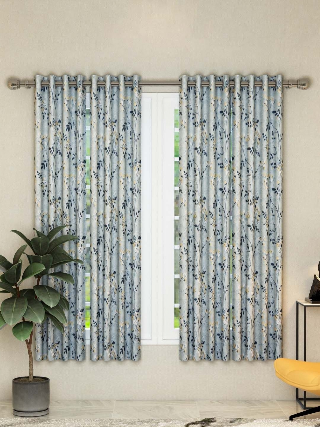 

Aura Grey & White 4 Pieces Floral Window Curtains