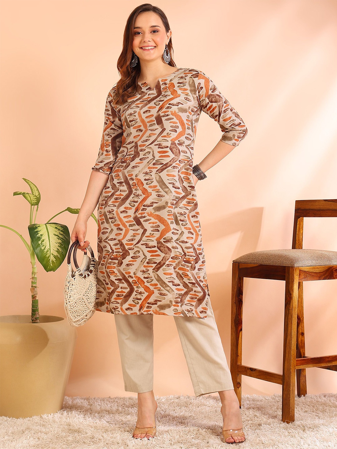 

DSK STUDIO Printed Straight Kurta, Brown