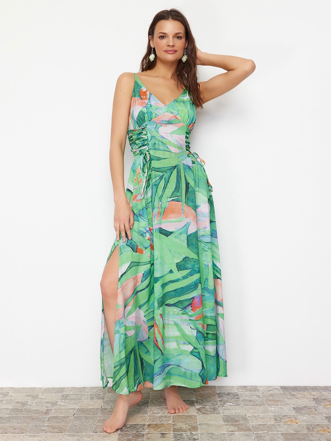 

Trendyol Tropical Print Maxi Dress, Green