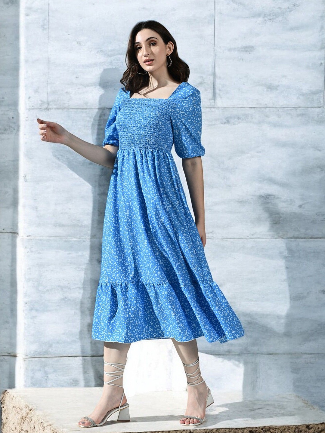 

BAESD Floral Printed Fit & Flare Midi Dress, Blue