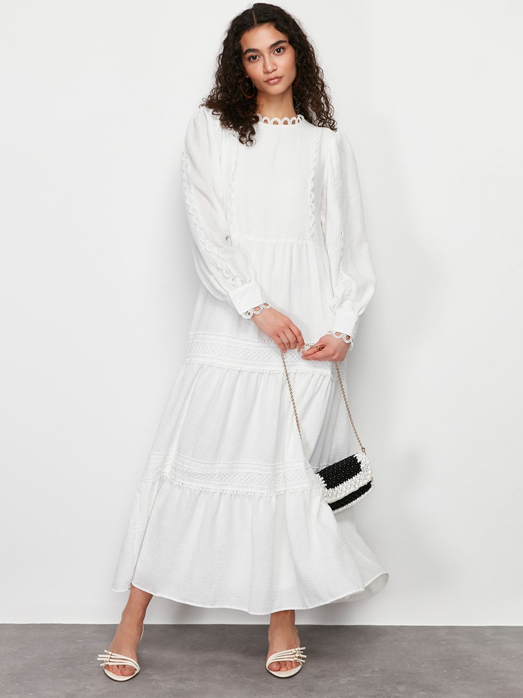 

Trendyol Solid Cuffed Sleeves Maxi Dress, Na