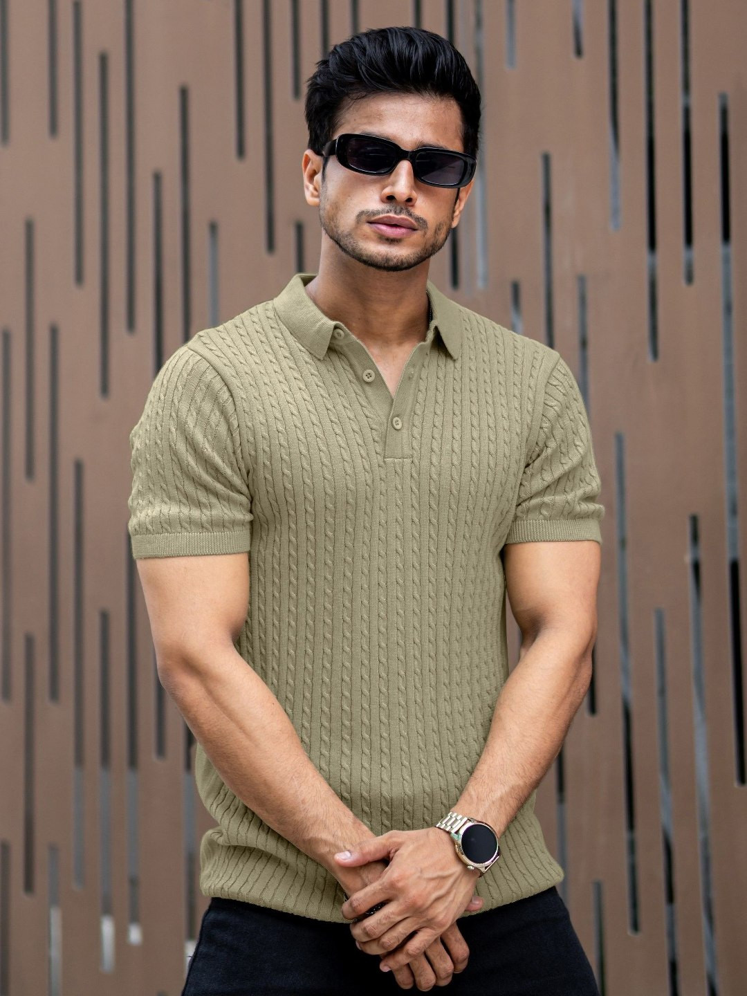 

Maniac Men Solid Polo Collar Cotton Slim Fit T-shirt, Olive