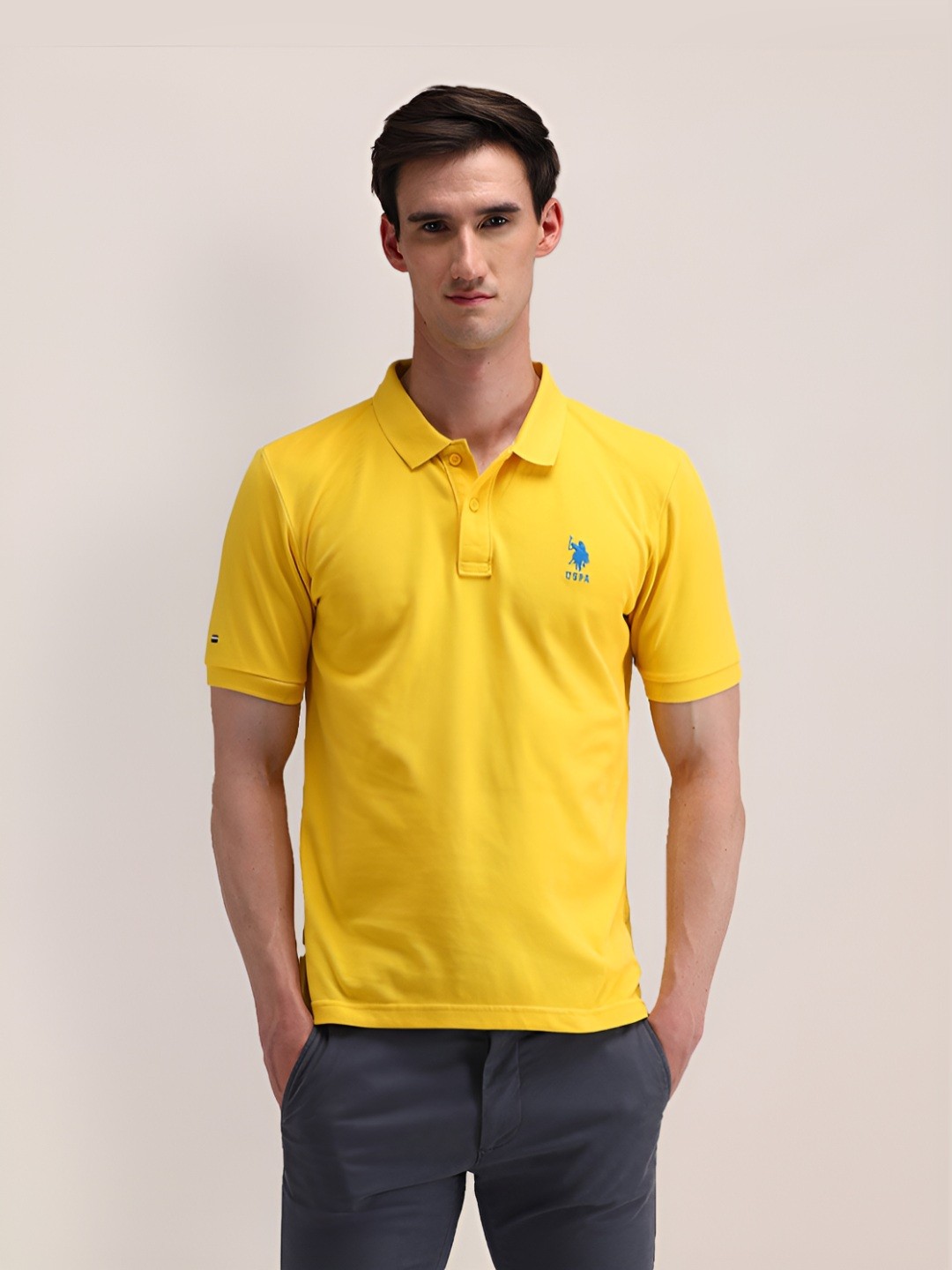 

U.S. Polo Assn. Men Solid Polo Collar Cotton T-shirt, Yellow