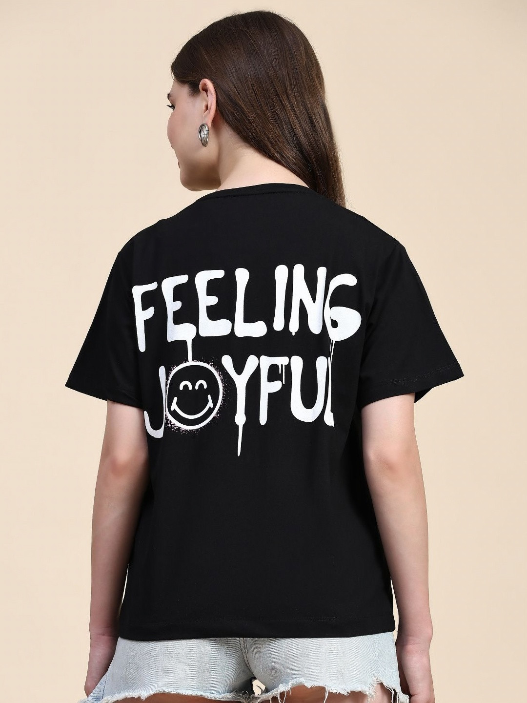 

AECK Women Typography Printed Round Neck Cotton T-shirt, Black