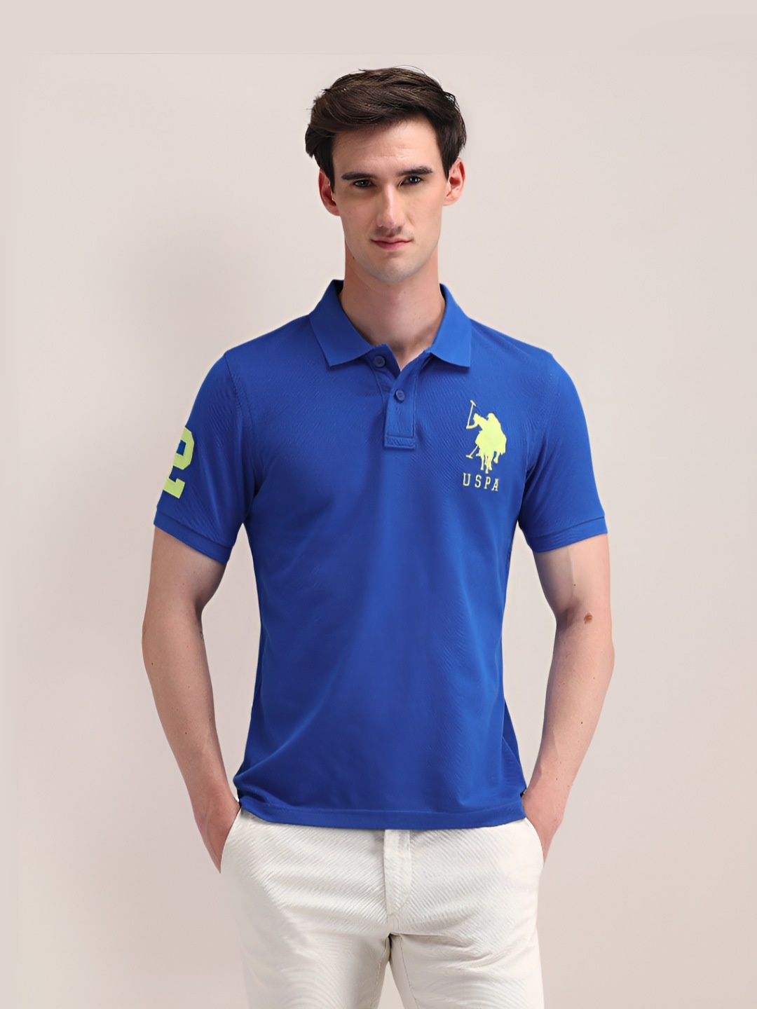 

U.S. Polo Assn. Men Brand Logo Printed Polo Collar Cotton T-shirt, Blue