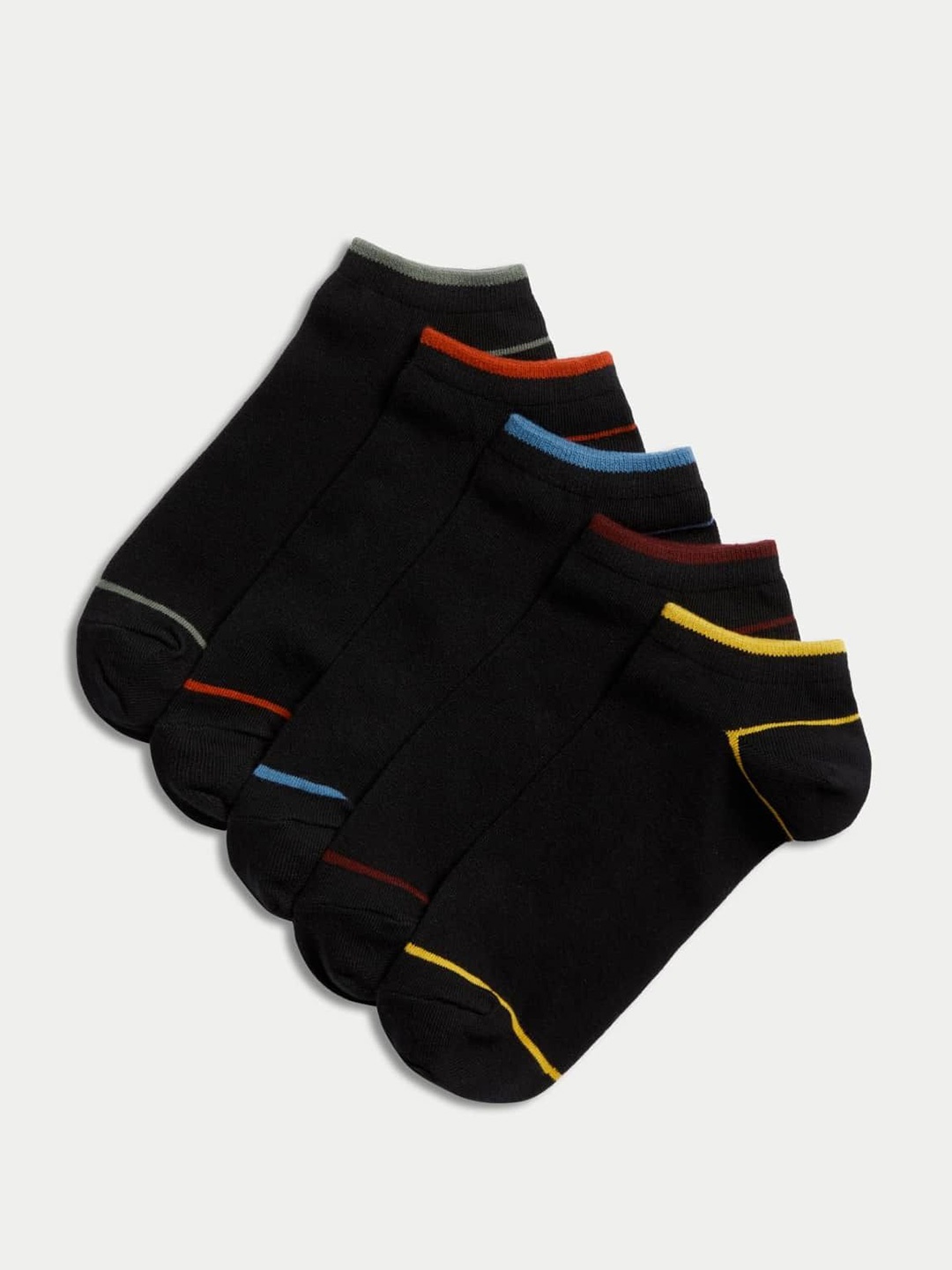 

Marks & Spencer Men Pack Of 5 Colourblocked Ankle-Length Socks, Black