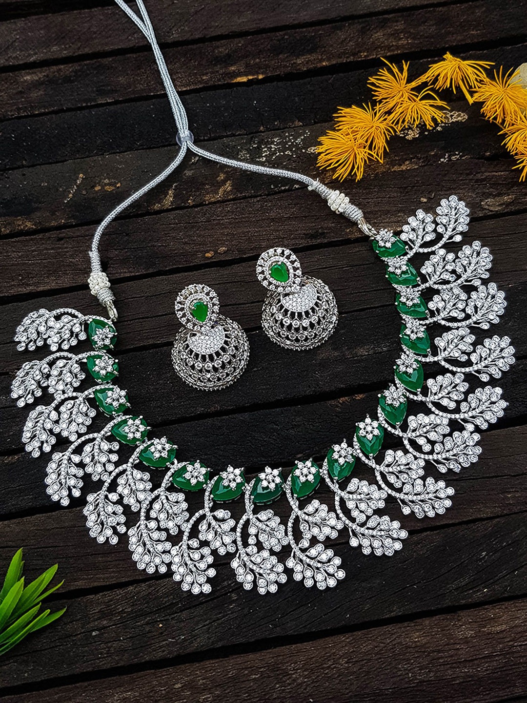 

GRIIHAM Silver-Plated CZ Studded Brass Necklace and Earrings