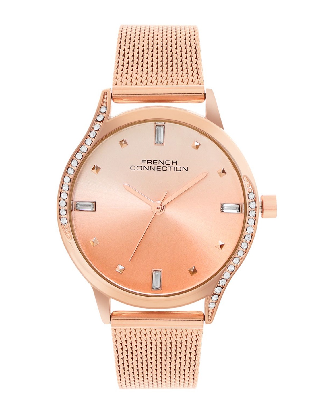 

French Connection Women Embellished Dial & Stainless Steel Bracelet Style Straps Analogue Watch FCN082RGM, Rose