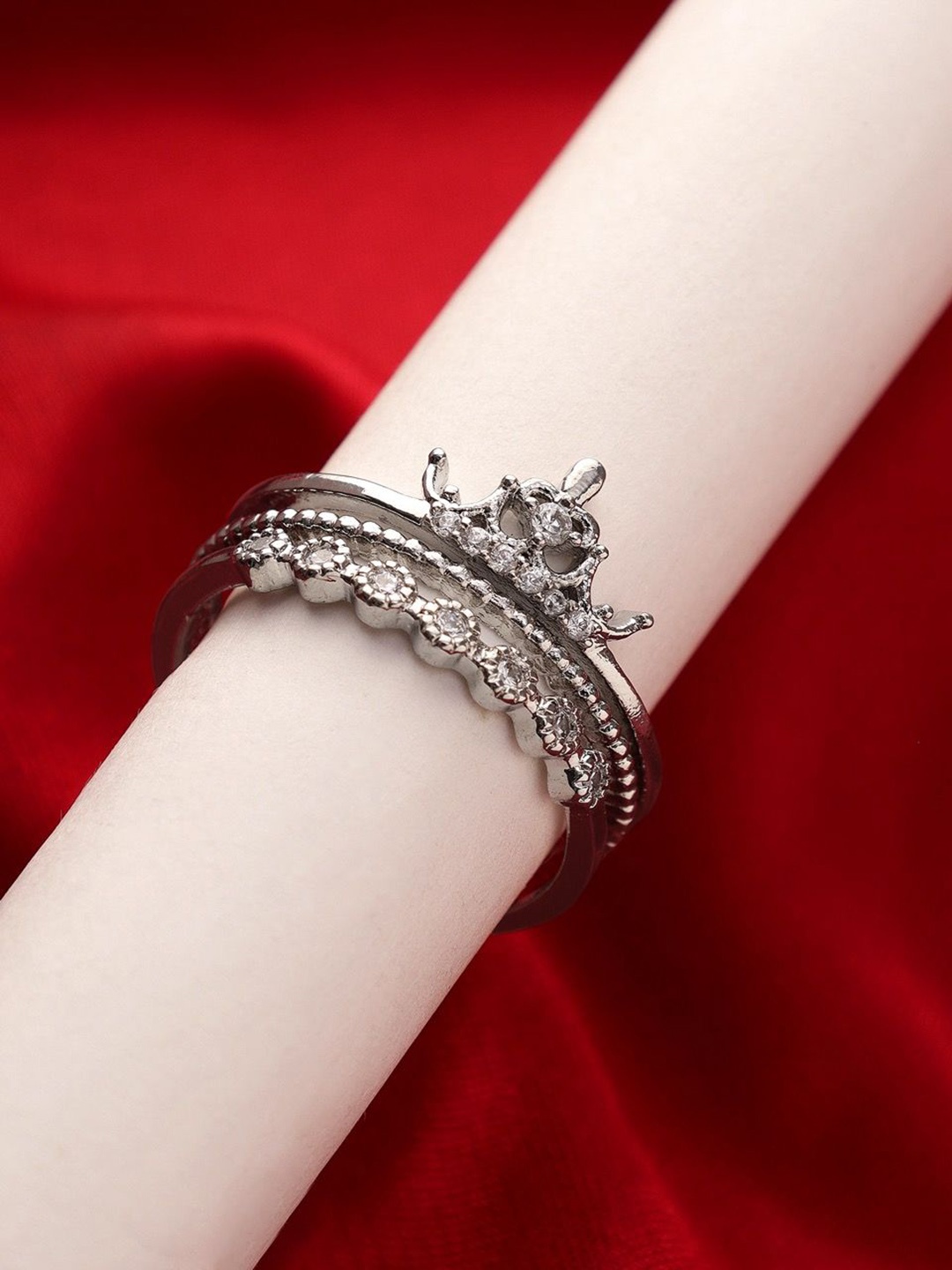 

KACY Silver-Plated CZ Studded Finger Ring