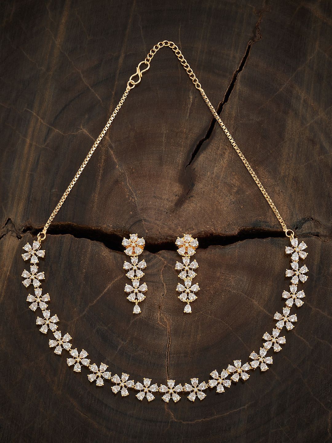 

Kushal's Fashion Jewellery Gold-Plated CZ Stones Studded Necklace and Earrings