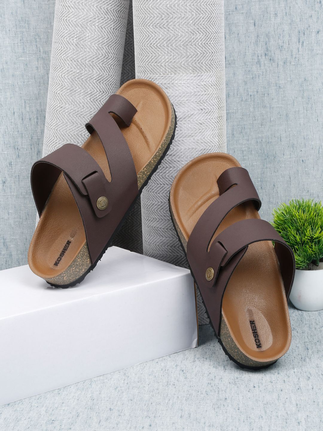 

Kosher Men One Toe Comfort Sandals, Brown