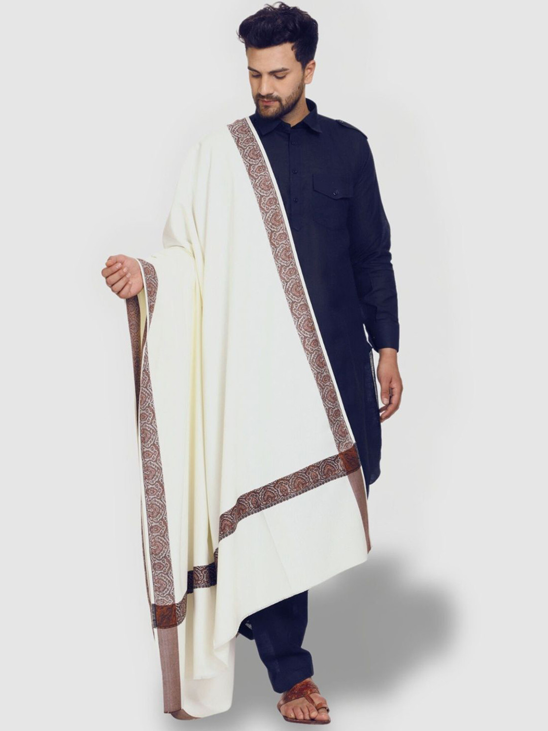 

SWI Stylish Paisley Woven Design Shawl, White