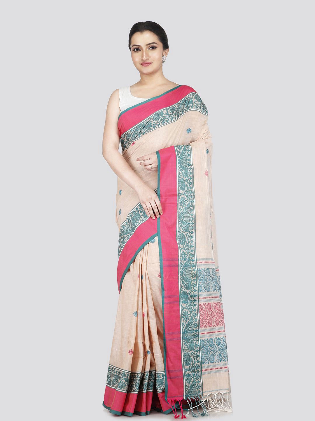 

PinkLoom Woven Design Pure Cotton Saree, Beige