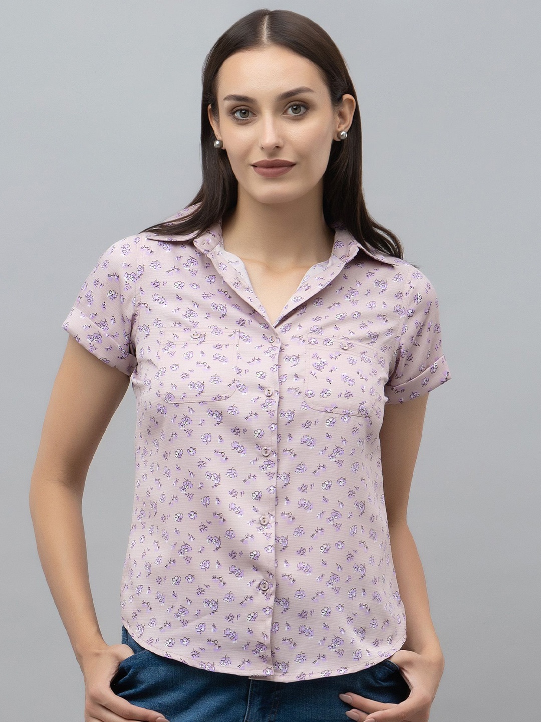 

PURYS Women Standard Floral Opaque Printed Casual Shirt, Pink