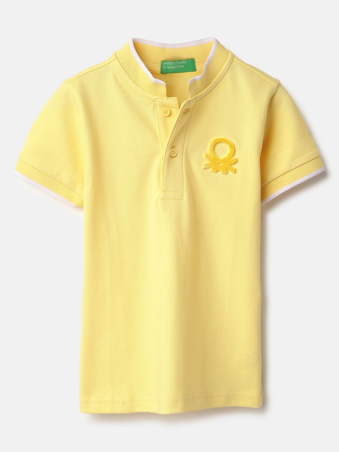 

United Colors of Benetton Boys Solid High Neck Cotton T-shirt, Yellow
